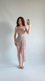 Victoria Dantel Mini Abiye Bej
