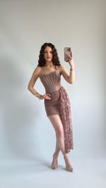 Victoria Dantel Mini Abiye Kahverengi