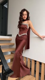 Voila Acı Kahverengi   Kristal Abiye