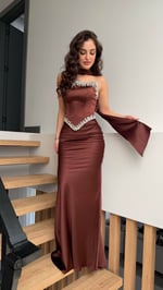 Voila Acı Kahverengi   Kristal Abiye