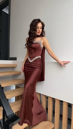 Voila Acı Kahverengi   Kristal Abiye