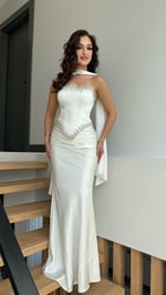 Voila Beyaz Kristal Abiye