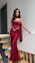 Voila Bordo Kristal Abiye