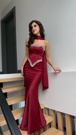 Voila Bordo Kristal Abiye