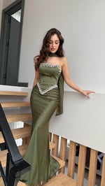 Voila Haki Yeşil Kristal Abiye