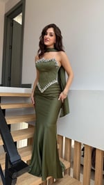 Voila Haki Yeşil Kristal Abiye