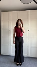 Vücuda Oturan Kısa Dokuma Yelek Bordo