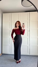 Yaka Büzgülü Midi Boy Elbise Bordo