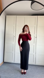 Yaka Büzgülü Midi Boy Elbise Bordo