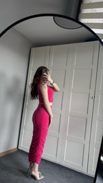Yandan Drapeli Etek Takım Koyu Pembe