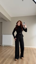 Yarasa Kol Önü Büzgülü Bluz Eşofman Takım Siyah