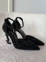 Ysl Sivri Burun Taşlı Bilekten Topuklu Siyah