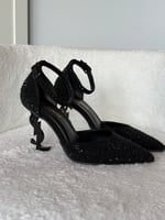 Ysl Sivri Burun Taşlı Bilekten Topuklu Siyah