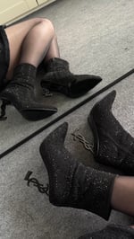 Ysl Taşlı Topuklu Ayakkabı Bot Siyah