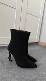 Ysl Taşlı Topuklu Ayakkabı Bot Siyah