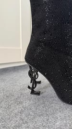 Ysl Taşlı Topuklu Ayakkabı Bot Siyah