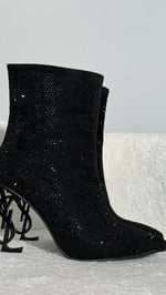 Ysl Taşlı Topuklu Ayakkabı Bot Siyah