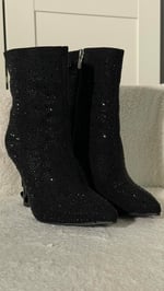 Ysl Taşlı Topuklu Ayakkabı Bot Siyah