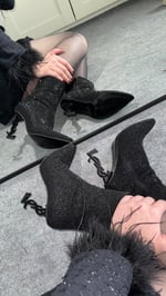 Ysl Taşlı Topuklu Ayakkabı Bot Siyah