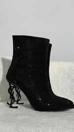 Ysl Taşlı Topuklu Ayakkabı Bot Siyah