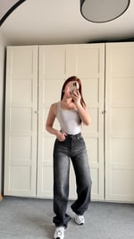 Yüksek Bel Wide Leg Plazzo Jean Antrasit