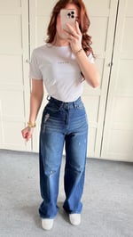 Yüksek Bel Wide Leg Plazzo Jean Koyu Mavi