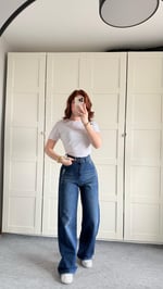 Yüksek Bel Wide Leg Plazzo Jean Koyu Mavi