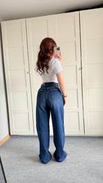 Yüksek Bel Wide Leg Plazzo Jean Koyu Mavi