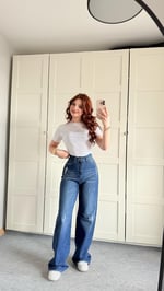 Yüksek Bel Wide Leg Plazzo Jean Koyu Mavi