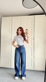 Yüksek Bel Wide Leg Plazzo Jean Koyu Mavi