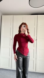 Zara Asimetrik Uzun Kol Bluz Bordo