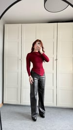 Zara Asimetrik Uzun Kol Bluz Bordo