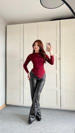 Zara Asimetrik Uzun Kol Bluz Bordo