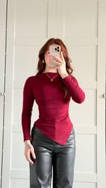 Zara Asimetrik Uzun Kol Bluz Bordo
