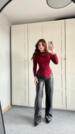 Zara Asimetrik Uzun Kol Bluz Bordo