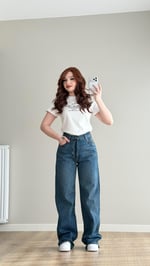 ZR Wide Rise Yüksek Bel Pantolon Koyu Mavi