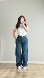 ZR Wide Rise Yüksek Bel Pantolon Koyu Mavi