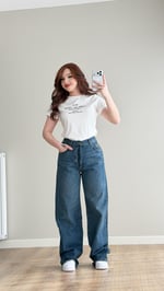 ZR Wide Rise Yüksek Bel Pantolon Koyu Mavi