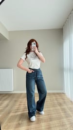 ZR Wide Rise Yüksek Bel Pantolon Koyu Mavi