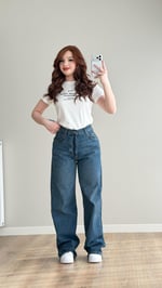 ZR Wide Rise Yüksek Bel Pantolon Koyu Mavi