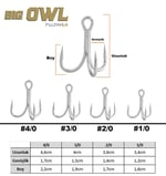 Üçlü İğneler Fujin Big OWL Süper Anti-Rust Üçlü Kanca - 1/0