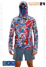 Balıkçı Giyim Fujin Pro Angler S24 Buff Hoodie Makai Blue Red