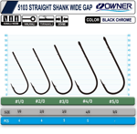 Owner 5103 Straight Shank Wide Gap Uzun Pala Lüfer İğnesi-1/0 Tekli İğneler