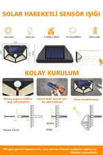 1 Adet Solar Güneş Enerjili Hareket Sensörlü 4 Taraflı Bahçe Garaj Ev Aydınlatma Lambası