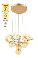 Alya Gold Modern Sarkıt Avize 3 Renk Işık Salon Mutfak Yatak Odası