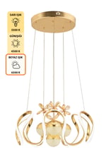 Neva Gold Modern Sarkıt Avize 3 Renk Işık Salon Mutfak Yatak Odası
