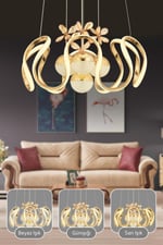 Neva Gold Modern Sarkıt Avize 3 Renk Işık Salon Mutfak Yatak Odası