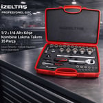IZELTAS 1/2 - 1/4 Altı Köşe Kombine Lokma Takımı 35 Parça