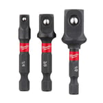MILWAUKEE 1/4 -1/2 - 3/8 Bits Uçlu Lokma Adaptörü - Dönüştürücü 3 Parça