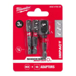 MILWAUKEE 1/4 -1/2 - 3/8 Bits Uçlu Lokma Adaptörü - Dönüştürücü 3 Parça